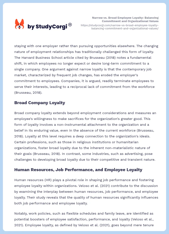 Narrow vs. Broad Employee Loyalty: Balancing Commitment and Organizational Values. Page 2