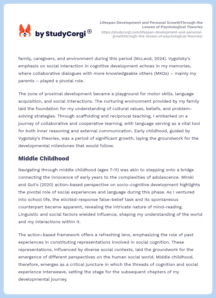 Lifespan Development and Personal GrowthThrough the Lenses of Psychological Theories. Page 2