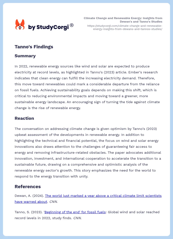 Climate Change and Renewable Energy: Insights from Dewan's and Tanno's Studies. Page 2