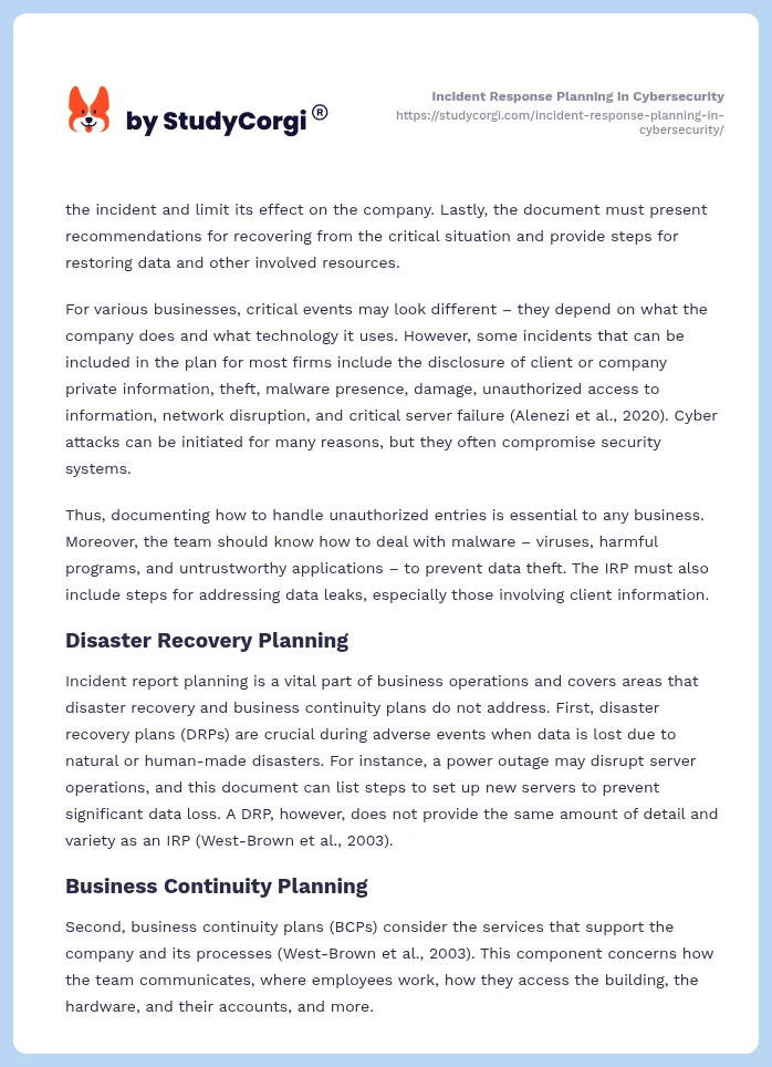 Incident Response Planning in Cybersecurity. Page 2