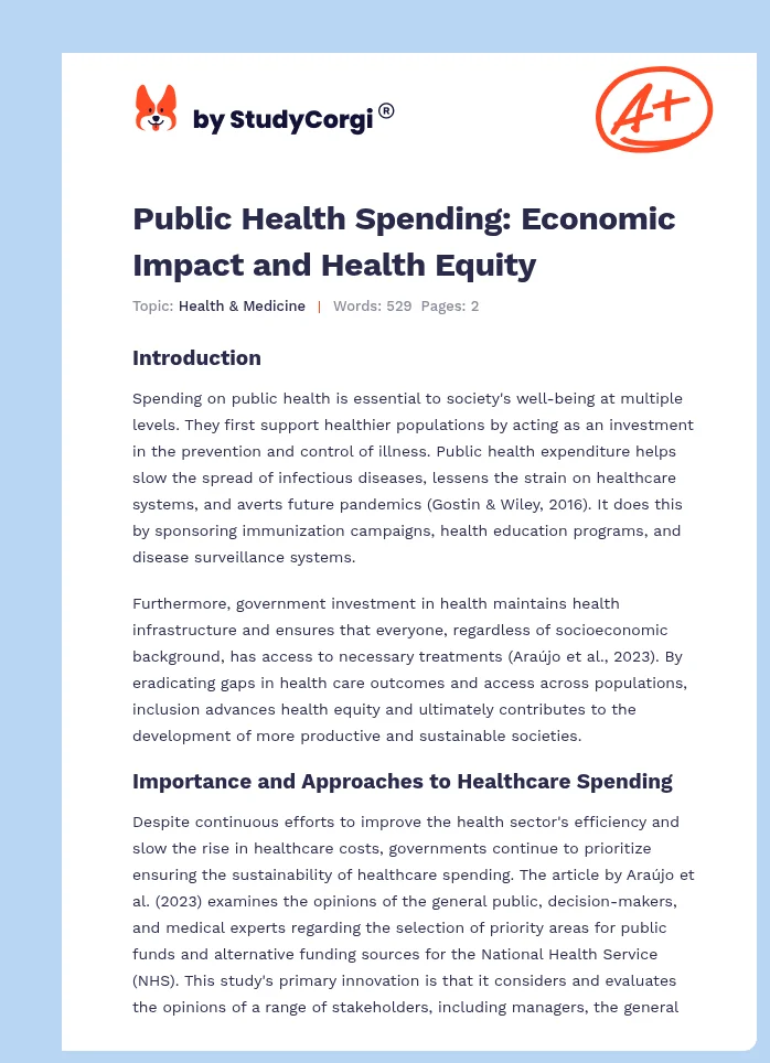 Public Health Spending: Economic Impact and Health Equity. Page 1
