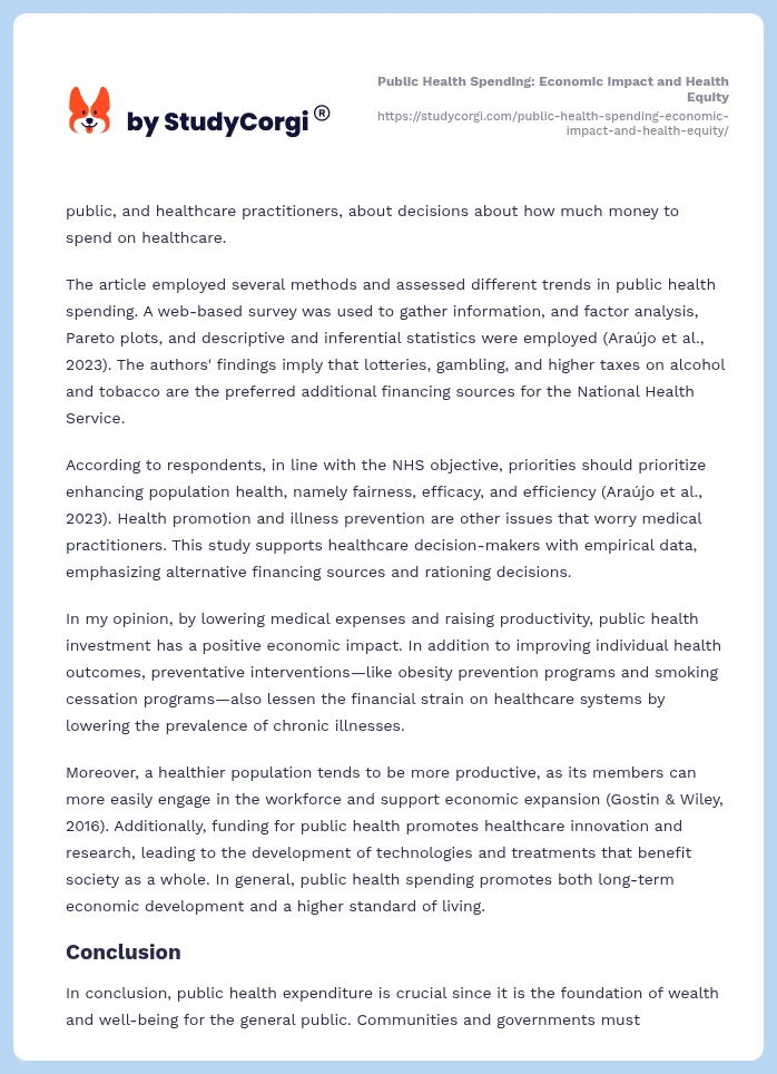 Public Health Spending: Economic Impact and Health Equity. Page 2