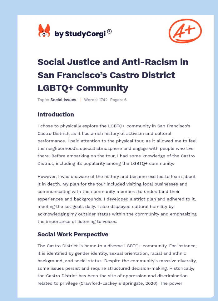 Social Justice and Anti-Racism in San Francisco’s Castro District LGBTQ+ Community. Page 1