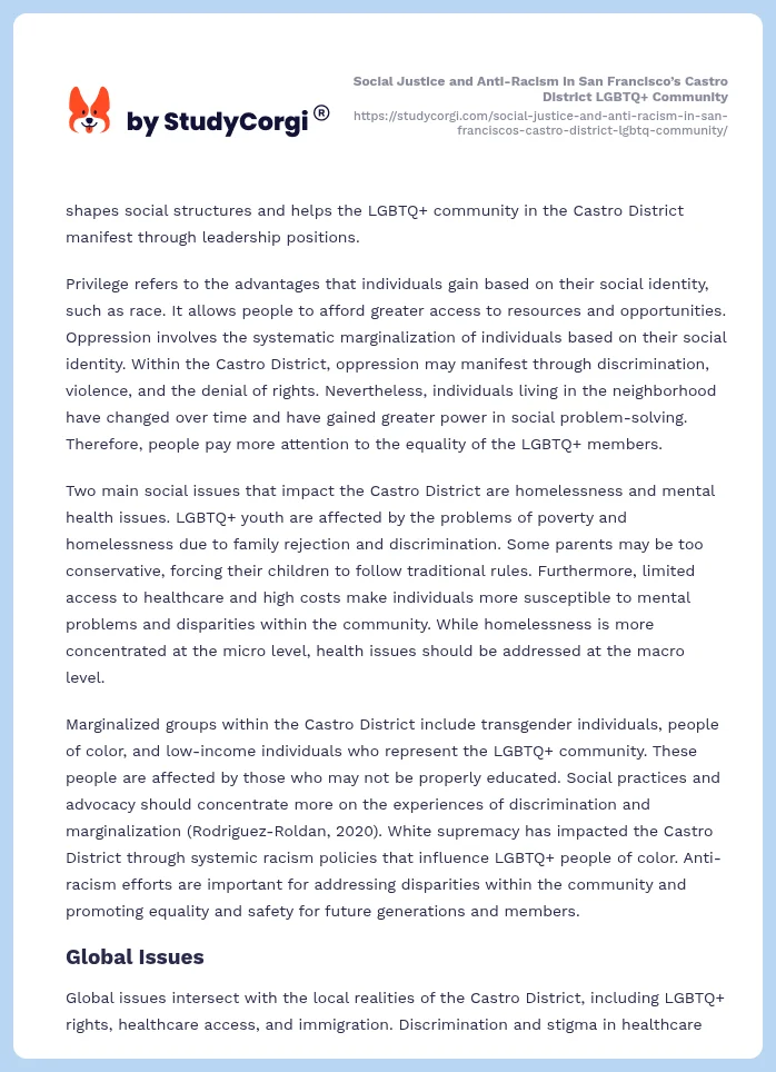 Social Justice and Anti-Racism in San Francisco’s Castro District LGBTQ+ Community. Page 2