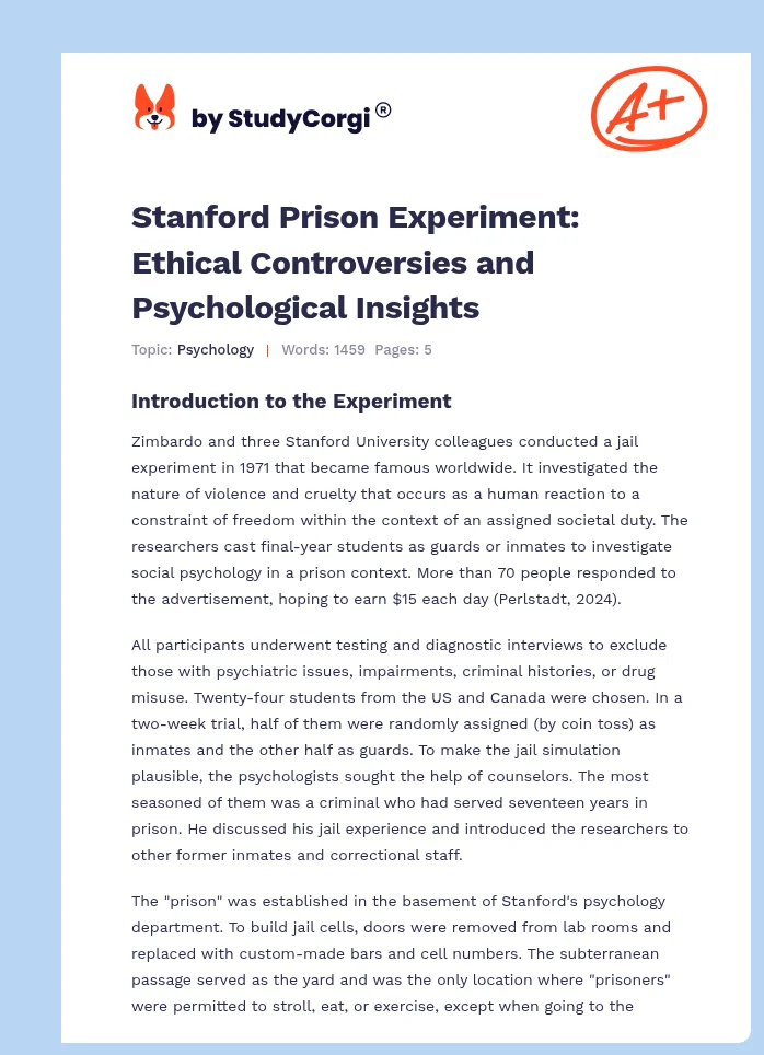 Stanford Prison Experiment: Ethical Controversies and Psychological Insights. Page 1