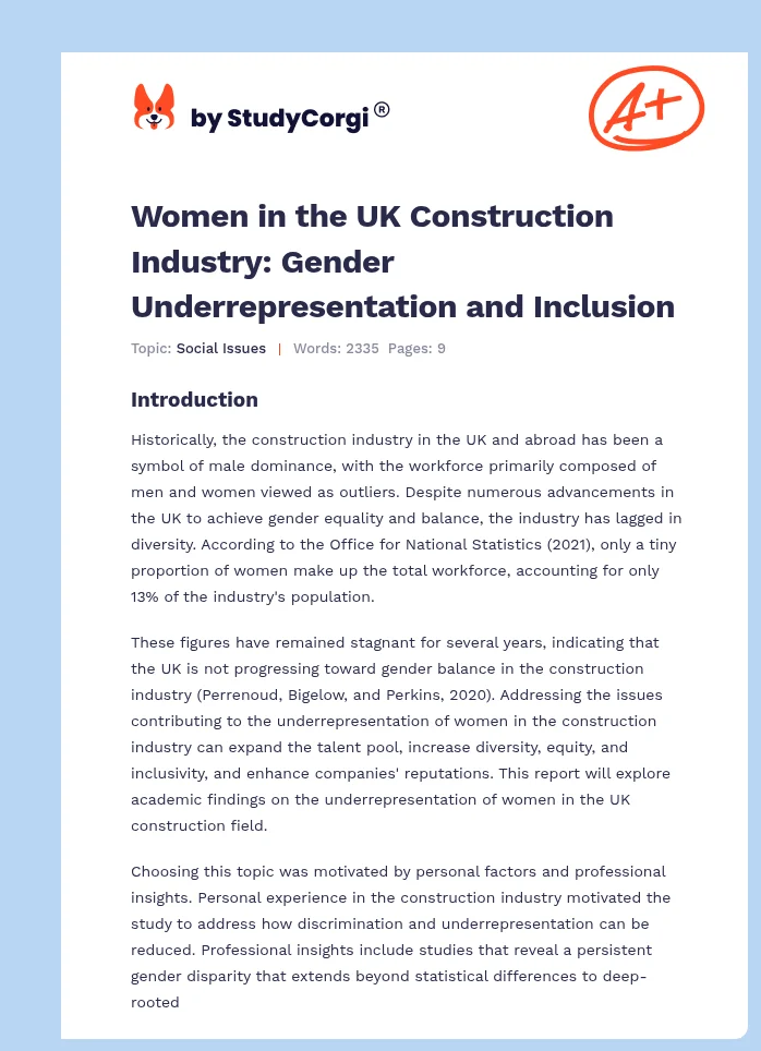 Women in the UK Construction Industry: Gender Underrepresentation and Inclusion. Page 1