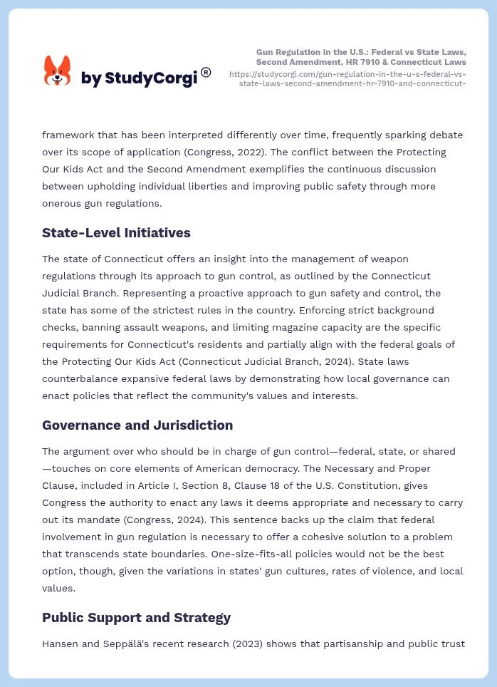 Gun Regulation in the U.S.: Federal vs State Laws, Second Amendment, HR 7910 & Connecticut Laws. Page 2