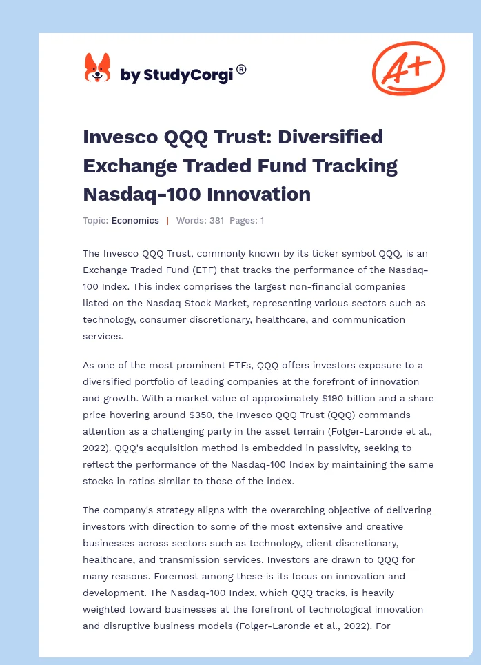 Invesco QQQ Trust: Diversified Exchange Traded Fund Tracking Nasdaq-100 Innovation. Page 1