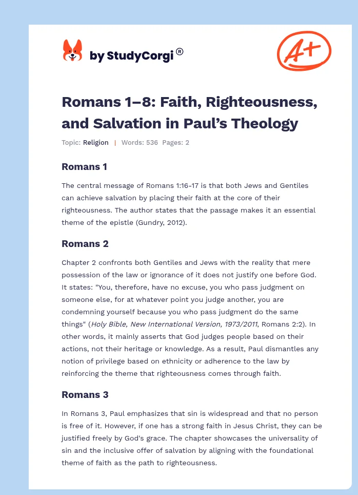 Romans 1–8: Faith, Righteousness, and Salvation in Paul’s Theology. Page 1