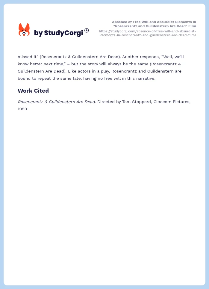 Absence of Free Will and Absurdist Elements in "Rosencrantz and Guildenstern Are Dead" Film. Page 2