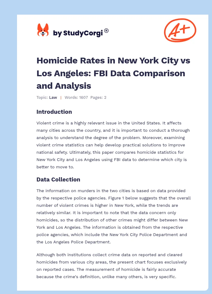 Homicide Rates in New York City vs Los Angeles: FBI Data Comparison and Analysis. Page 1