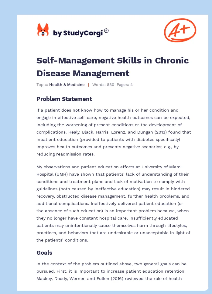 Self-Management Skills in Chronic Disease Management. Page 1