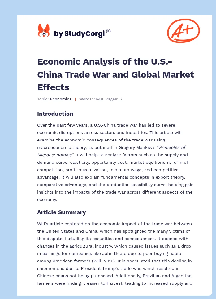 Economic Analysis of the U.S.-China Trade War and Global Market Effects. Page 1