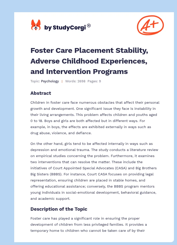 Foster Care Placement Stability, Adverse Childhood Experiences, and Intervention Programs. Page 1