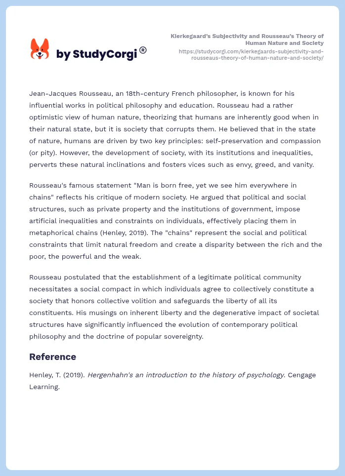 Kierkegaard’s Subjectivity and Rousseau’s Theory of Human Nature and Society. Page 2