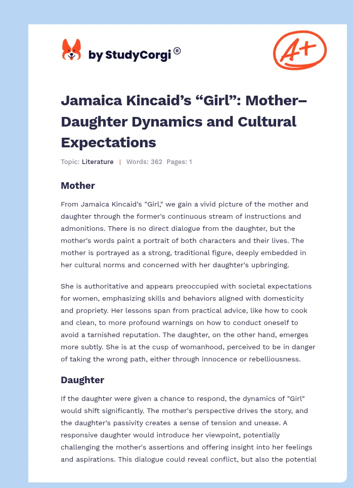 Jamaica Kincaid’s “Girl”: Mother–Daughter Dynamics and Cultural Expectations. Page 1