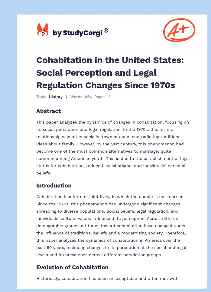 Cohabitation in the United States: Social Perception and Legal Regulation Changes Since 1970s. Page 1