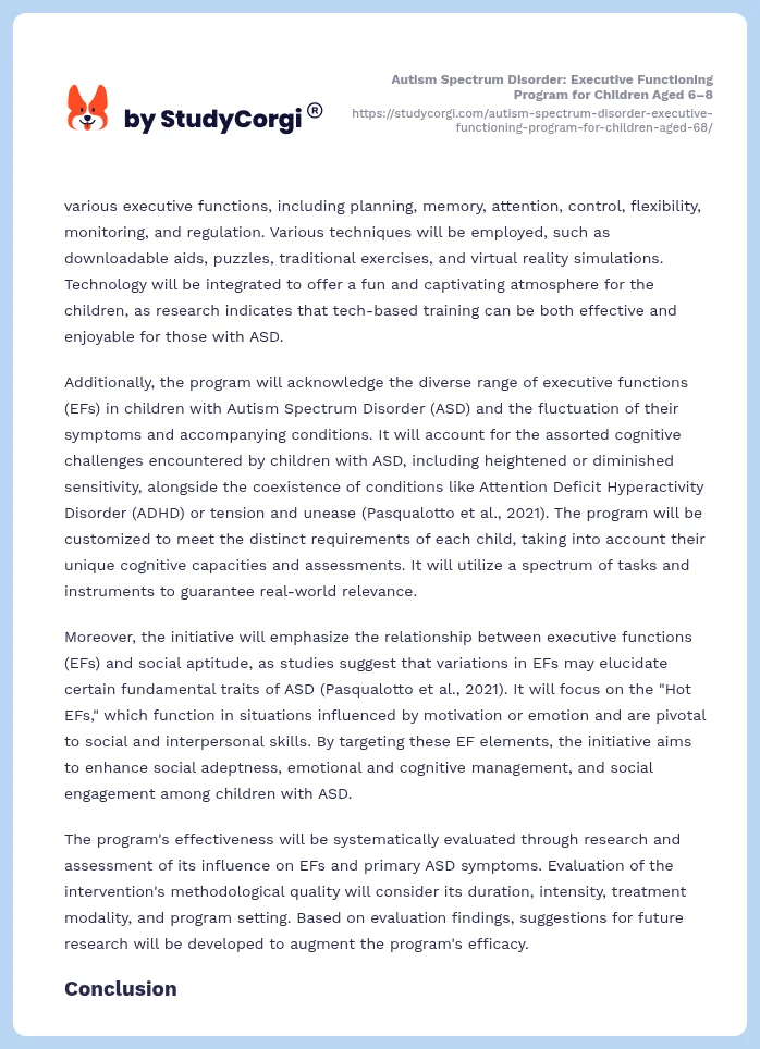 Autism Spectrum Disorder: Executive Functioning Program for Children Aged 6–8. Page 2