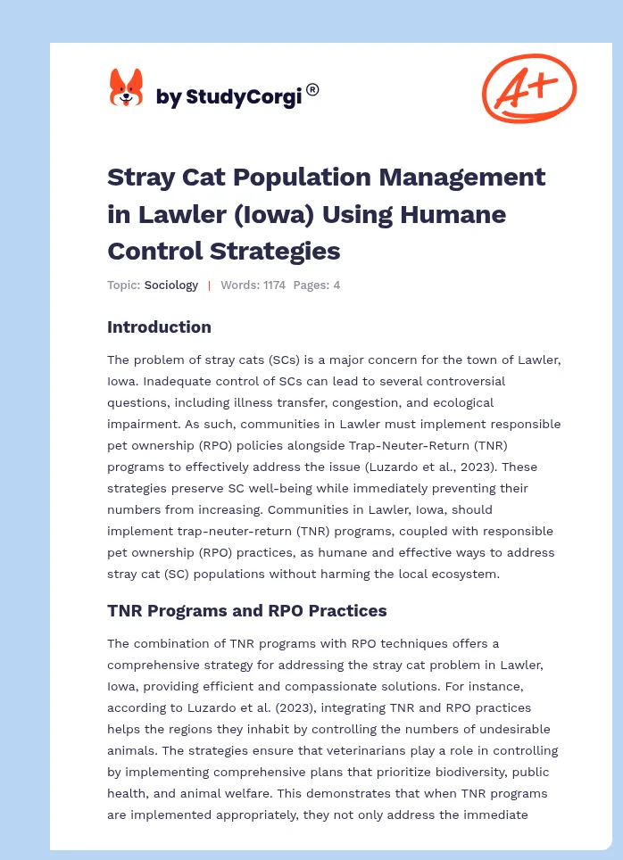 Stray Cat Population Management in Lawler (Iowa) Using Humane Control Strategies. Page 1