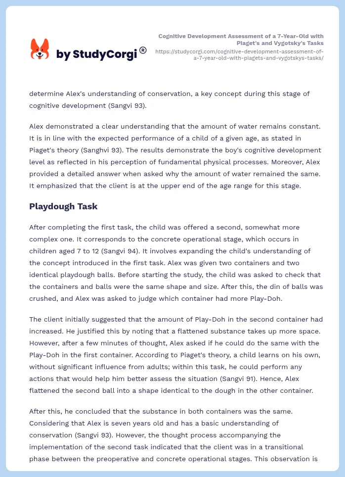 Cognitive Development Assessment of a 7-Year-Old with Piaget's and Vygotsky's Tasks. Page 2