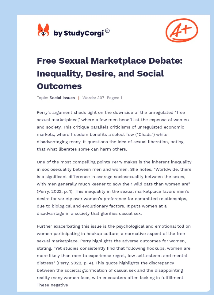 Free Sexual Marketplace Debate: Inequality, Desire, and Social Outcomes. Page 1