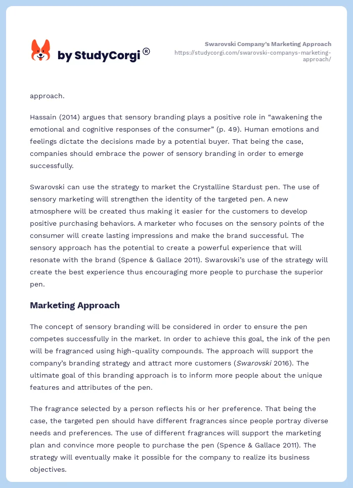 Swarovski Company’s Marketing Approach. Page 2