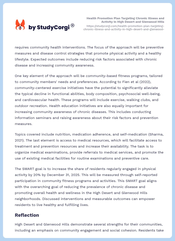 Health Promotion Plan Targeting Chronic Illness and Activity in High Desert and Glenwood Hills. Page 2