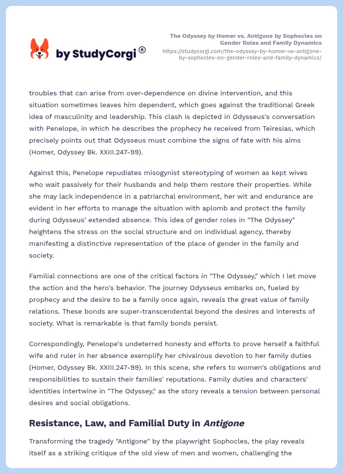 The Odyssey by Homer vs. Antigone by Sophocles on Gender Roles and Family Dynamics. Page 2