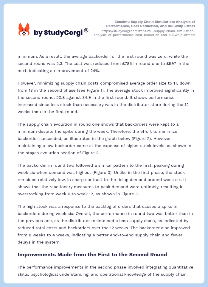 Zensimu Supply Chain Simulation: Analysis of Performance, Cost Reduction, and Bullwhip Effect. Page 2
