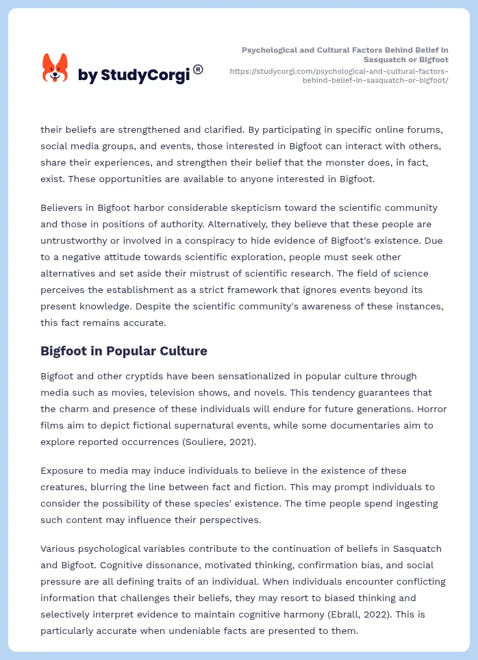 Psychological and Cultural Factors Behind Belief in Sasquatch or Bigfoot. Page 2