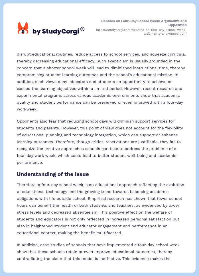Debates on Four-Day School Week: Arguments and Opposition. Page 2