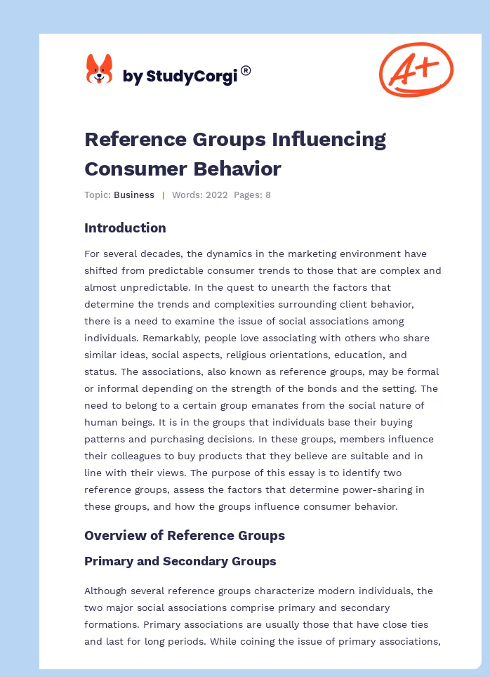 Reference Groups Influencing Consumer Behavior. Page 1