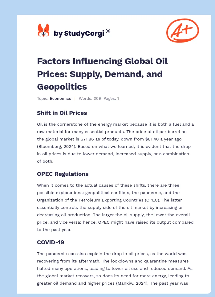 Factors Influencing Global Oil Prices: Supply, Demand, and Geopolitics. Page 1