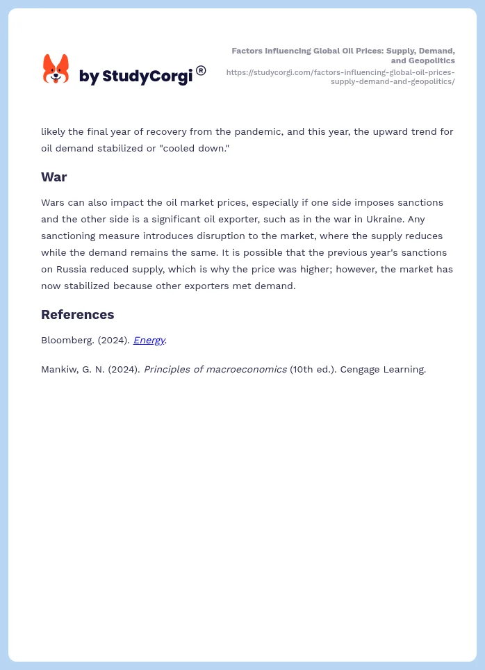 Factors Influencing Global Oil Prices: Supply, Demand, and Geopolitics. Page 2