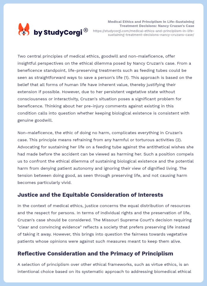 Medical Ethics and Principlism in Life-Sustaining Treatment Decisions: Nancy Cruzan's Case. Page 2