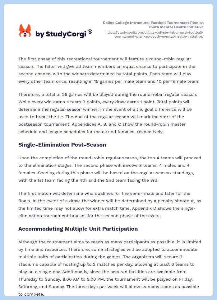 Dallas College Intramural Football Tournament Plan as Youth Mental Health Initiative. Page 2