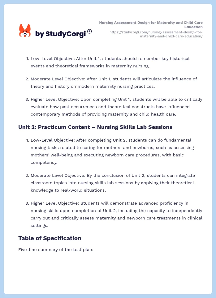 Nursing Assessment Design for Maternity and Child Care Education. Page 2