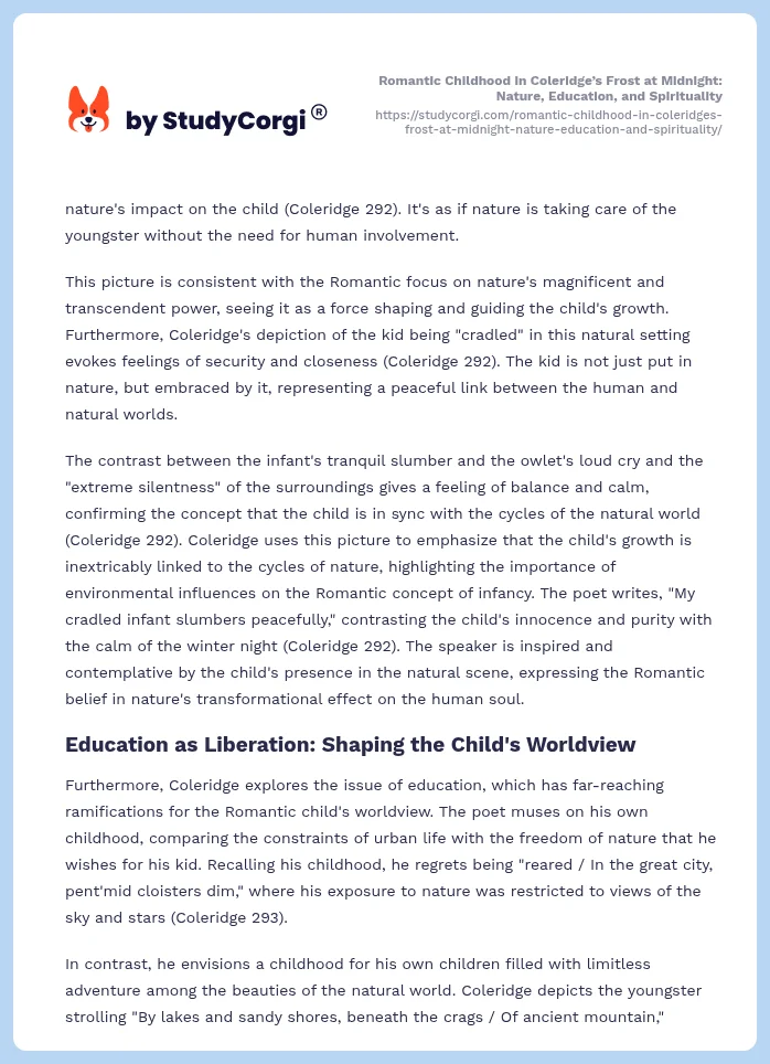 Romantic Childhood in Coleridge’s Frost at Midnight: Nature, Education, and Spirituality. Page 2