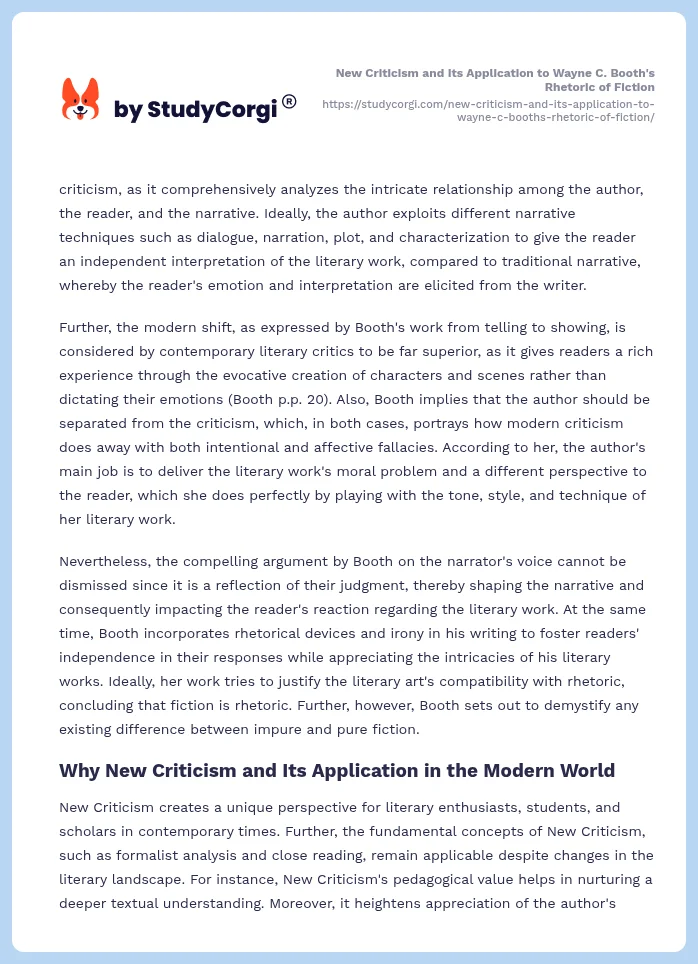 New Criticism and Its Application to Wayne C. Booth's Rhetoric of Fiction. Page 2