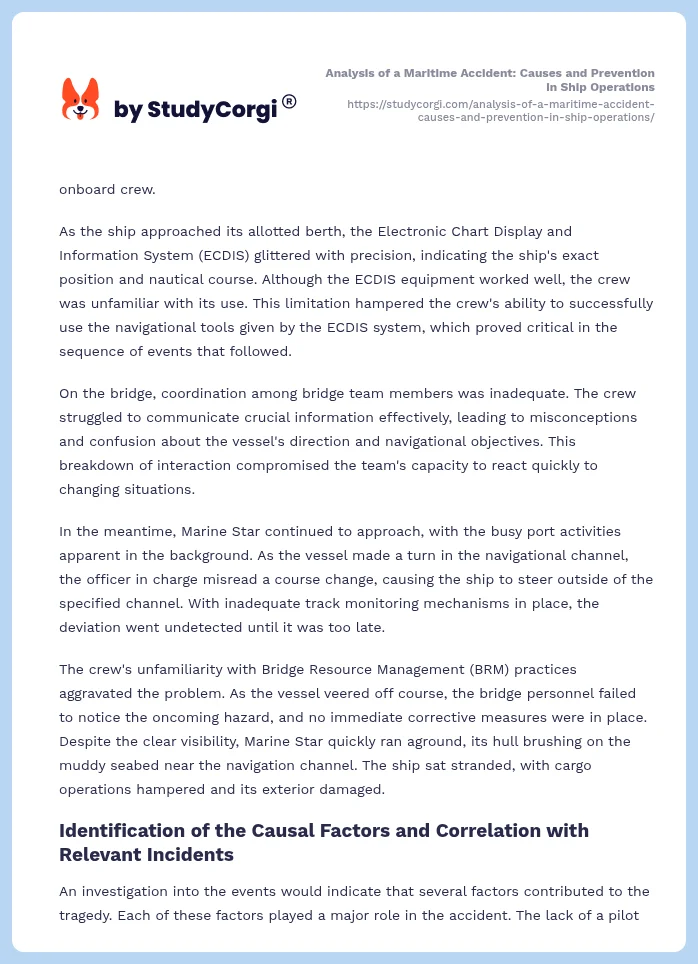 Analysis of a Maritime Accident: Causes and Prevention in Ship Operations. Page 2