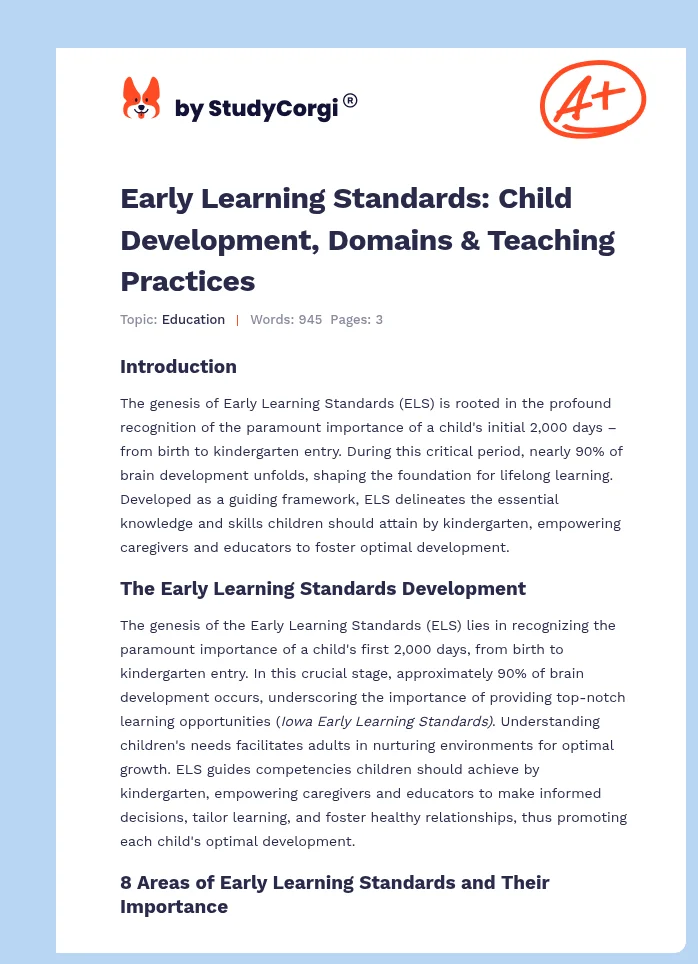 Early Learning Standards: Child Development, Domains & Teaching Practices. Page 1