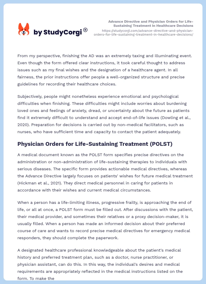 Advance Directive and Physician Orders for Life-Sustaining Treatment in Healthcare Decisions. Page 2