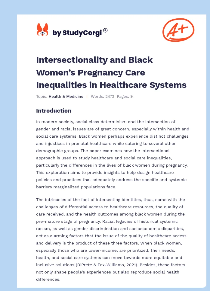 Intersectionality and Black Women’s Pregnancy Care Inequalities in Healthcare Systems. Page 1