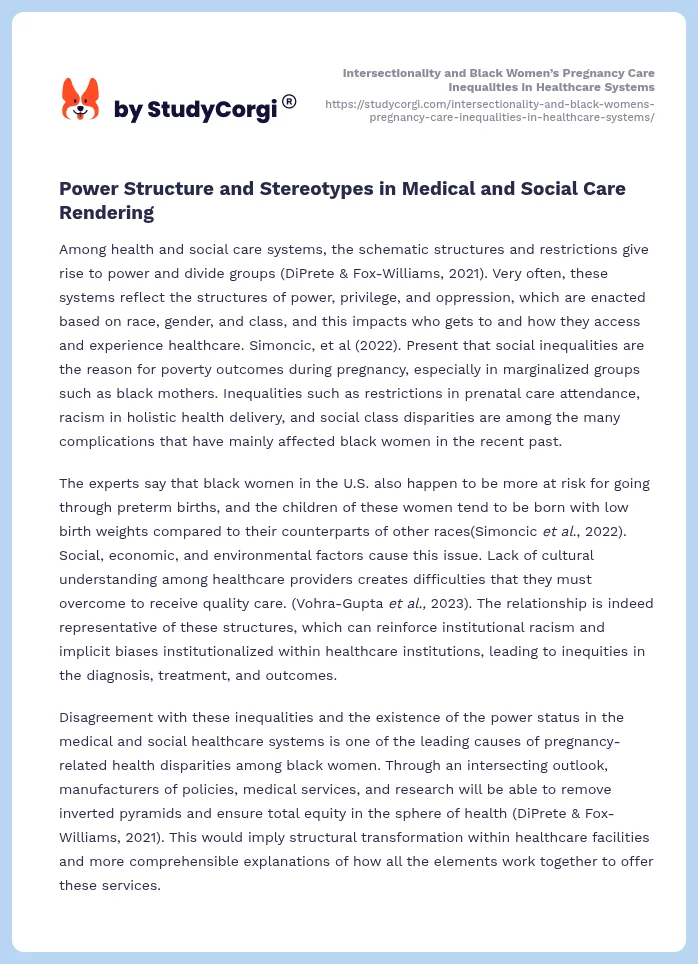 Intersectionality and Black Women’s Pregnancy Care Inequalities in Healthcare Systems. Page 2