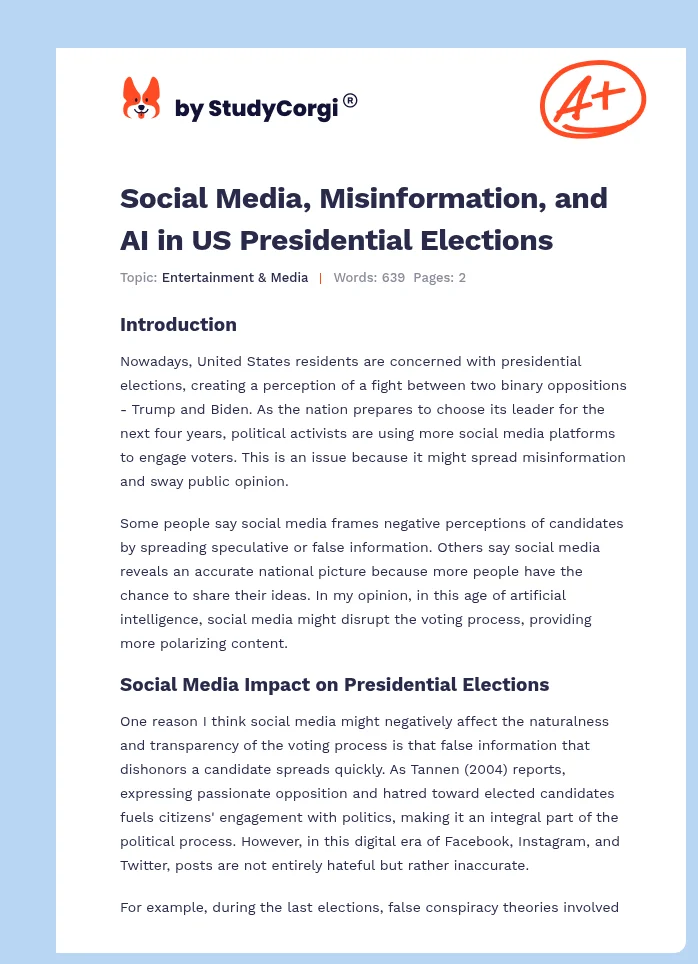 Social Media, Misinformation, and AI in US Presidential Elections. Page 1