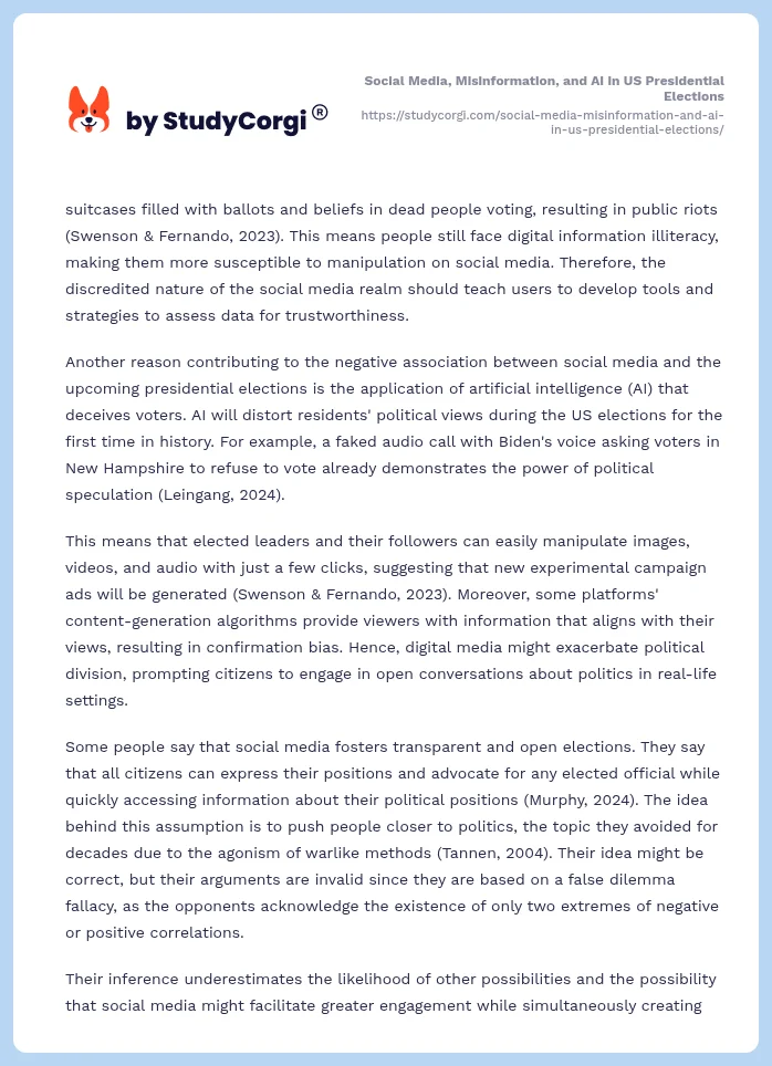 Social Media, Misinformation, and AI in US Presidential Elections. Page 2