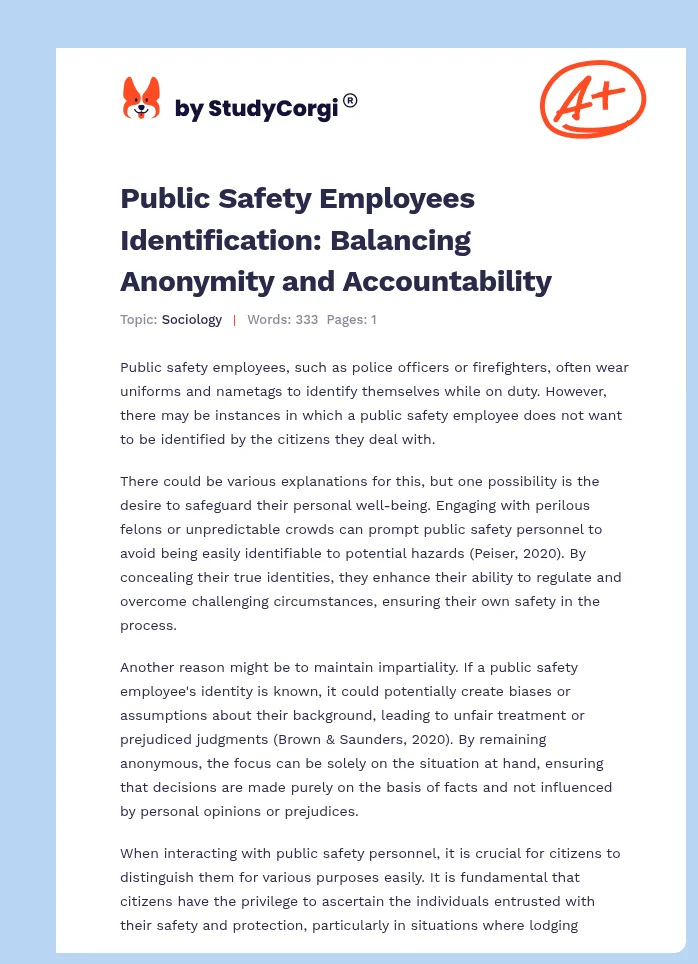 Public Safety Employees Identification: Balancing Anonymity and Accountability. Page 1