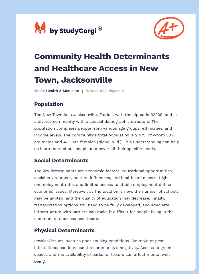 Community Health Determinants and Healthcare Access in New Town, Jacksonville. Page 1