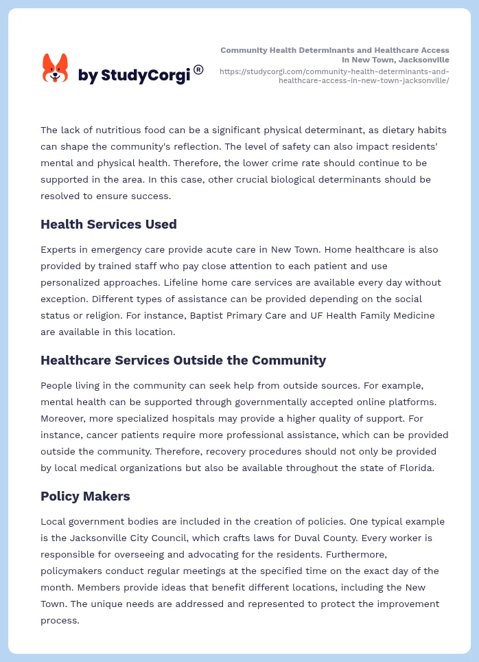 Community Health Determinants and Healthcare Access in New Town, Jacksonville. Page 2