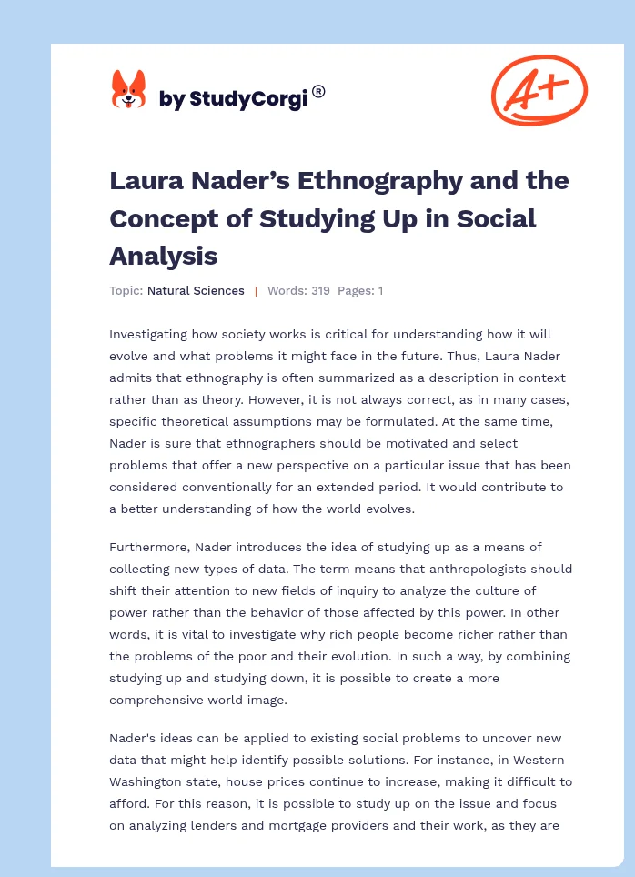 Laura Nader’s Ethnography and the Concept of Studying Up in Social Analysis. Page 1